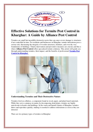 Effective Solutions for Termite Pest Control in Kharghar: A Guide by Alliance Pe