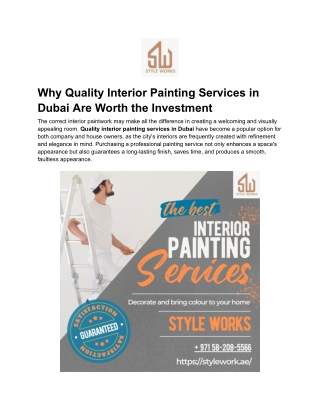 Why Quality Interior Painting Services in Dubai Are Worth the Investment