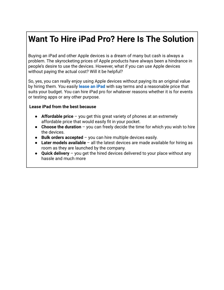 want to hire ipad pro here is the solution