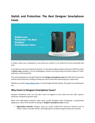 Stylish and Protective: The Best Designer Smartphone Cases
