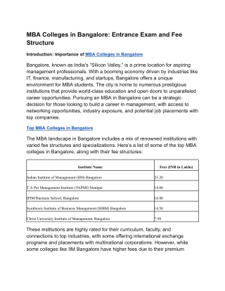 MBA Colleges in Bangalore_ Entrance Exam and Fee Structure