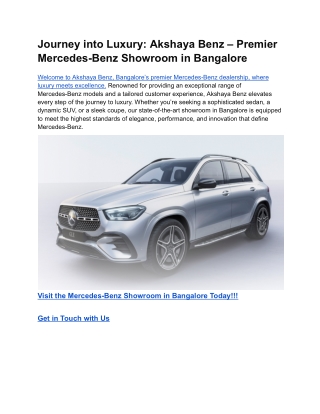 Journey into Luxury_ Akshaya Benz – Premier Mercedes-Benz Showroom in Bangalore