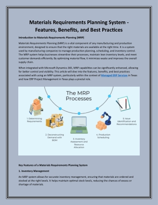 Materials Requirements Planning System - Features, Benefits and Best Practices