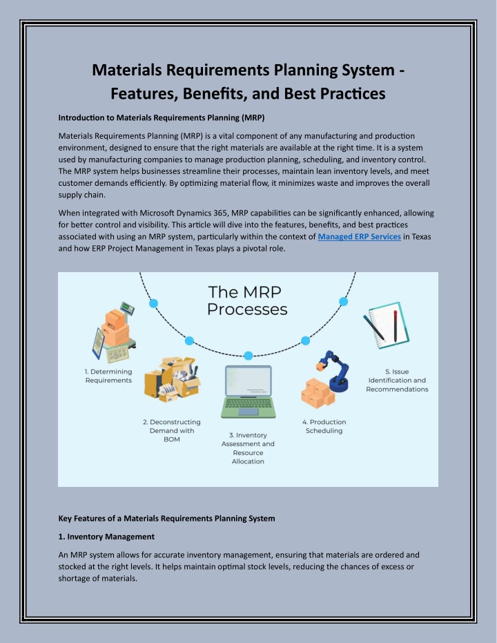 materials requirements planning system features