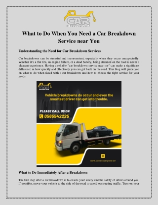 What to Do When You Need a Car Breakdown Service near You