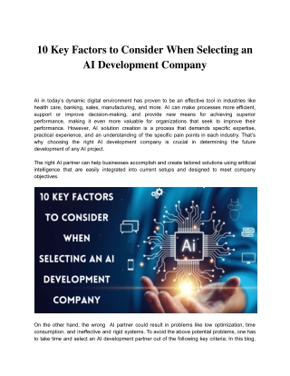 10 key factors to consider when selecting