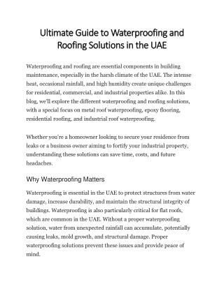 Ultimate Guide to Waterproofing and Roofing Solutions in the UAE