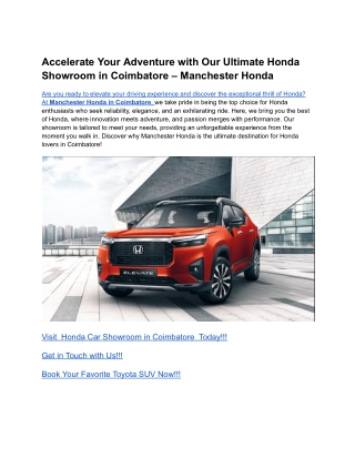 Accelerate Your Adventure with Our Ultimate Honda Showroom in Coimbatore – Manchester Honda