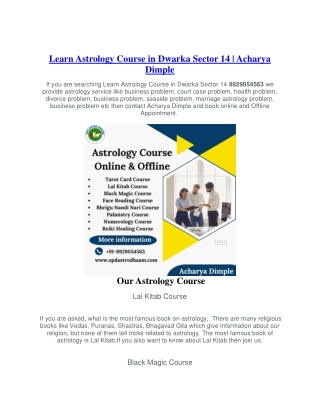 Learn Astrology Course in Dwarka Sector 14  8929054563