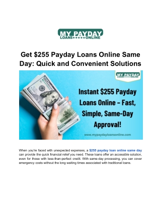 Need $255 Fast? Apply for Payday Loans Online with Same-Day Approval!