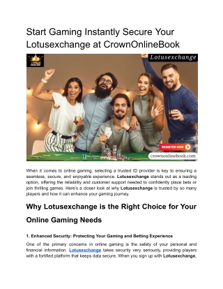 start gaming instantly secure your lotusexchange