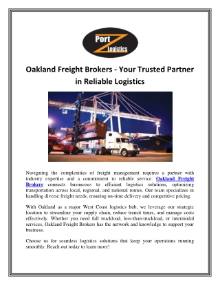 Oakland Freight Broker - Your Trusted Partner in Reliable Logistics