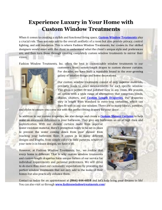 Experience Luxury in Your Home with Custom Window Treatments
