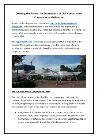 Creating the Future An Examination of Civil Construction Companies in Melbourne