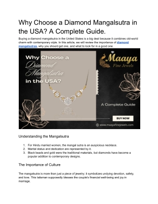 Why Choose a Diamond Mangalsutra in the USA? A Complete Guide