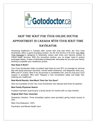 Skip the Wait for Your Online Doctor Appointment in Canada with Your Wait-Time Navigator