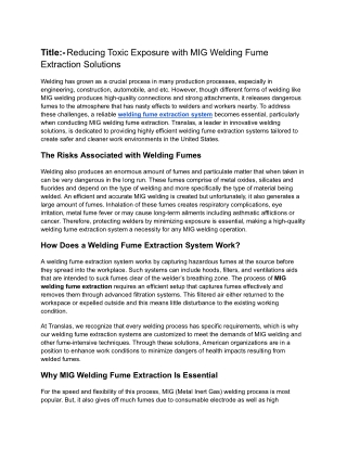 Reducing Toxic Exposure with MIG Welding Fume Extraction Solutions