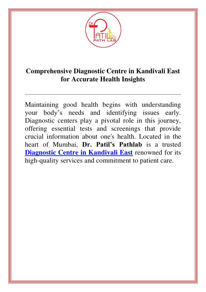 comprehensive diagnostic centre in kandivali east