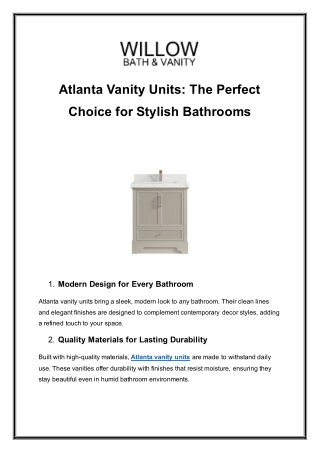 Atlanta Vanity Units: The Perfect Choice for Stylish Bathrooms
