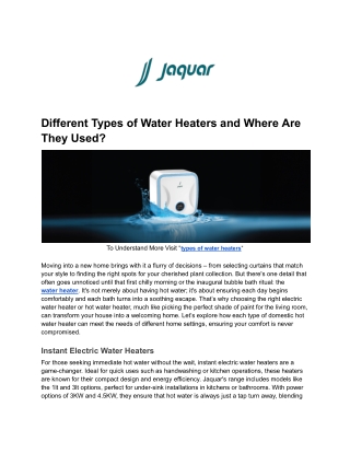 Different Types of Water Heaters and Where Are They Used