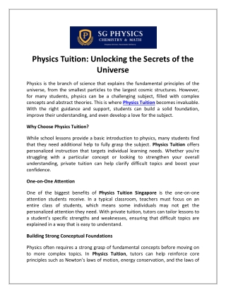 Physics Tuition- Unlocking the Secrets of the Universe