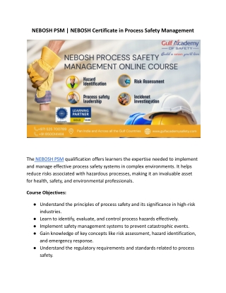 nebosh psm nebosh certificate in process safety