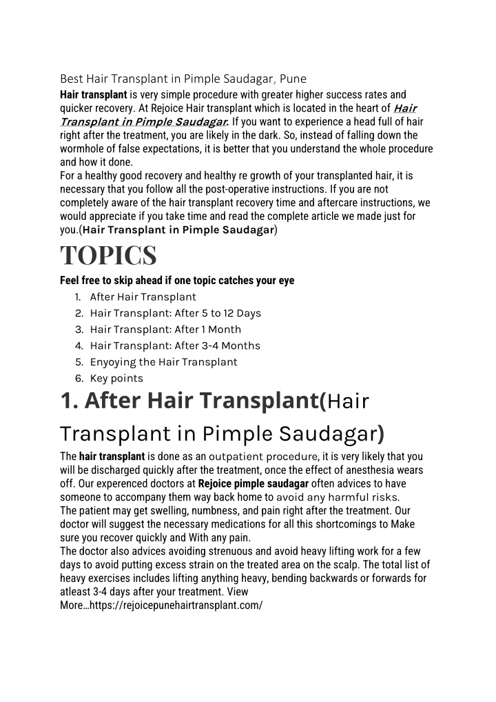 best hair transplant in pimple saudagar pune hair