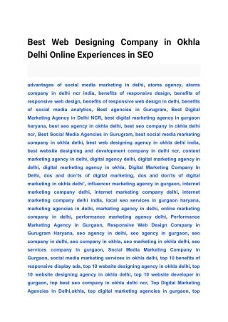 Best Web Designing Company in Okhla Delhi Online Experiences in SEO