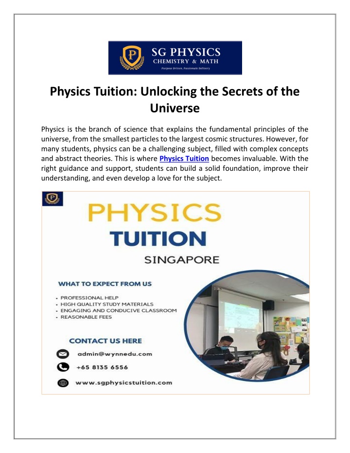 physics tuition unlocking the secrets