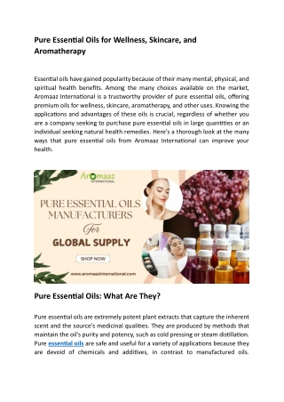 Pure Essential Oils for Wellness, Skincare, and Aromatherapy