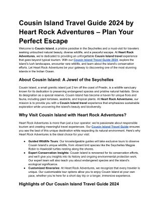 Cousin Island Travel Guide 2024 by Heart Rock Adventures – Plan Your Perfect Escape