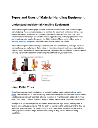 Types and Uses of Material Handling Equipment - Maini Materials Movement