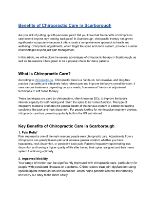 Benefits of Chiropractic Care in Scarborough