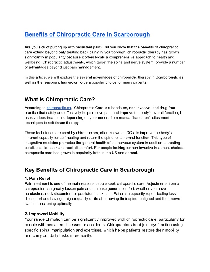 benefits of chiropractic care in scarborough