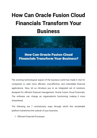 How Can Oracle Fusion Cloud Financials Transform Your Business