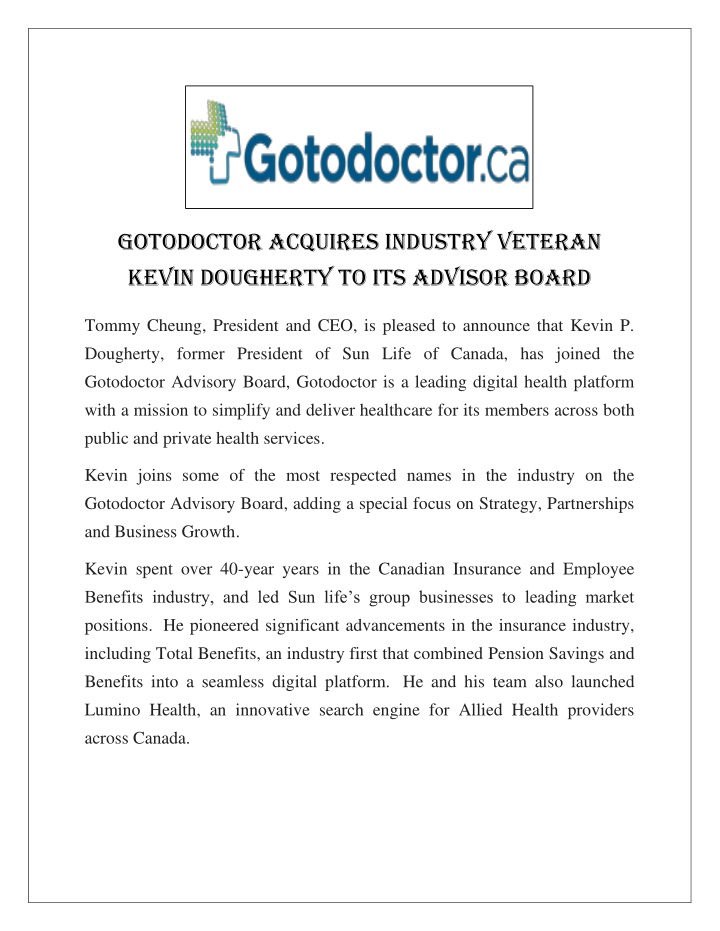 gotodoctor acquires industry veteran kevin