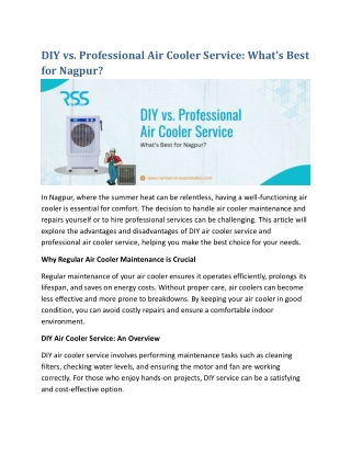 DIY vs. Professional Air Cooler Service: What’s Best for Nagpur?