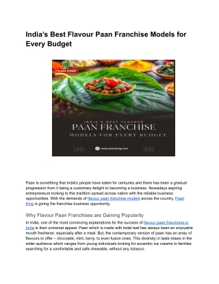 India’s Best Flavour Paan Franchise Models for Every Budget