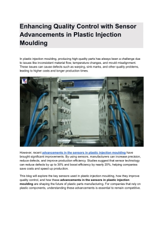 Enhancing Quality Control with Sensor Advancements in Plastic Injection Moulding