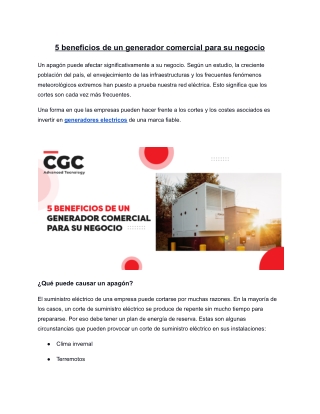 5 beneficios de un generador comercial para su negocio