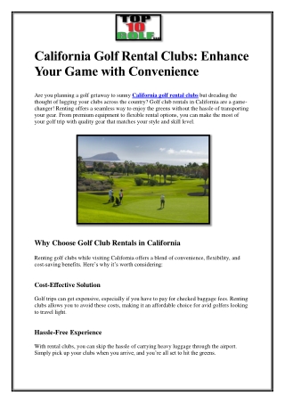 California Golf Rental Clubs Enhance Your Game with Convenience