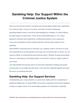 gambling help our support within the criminal