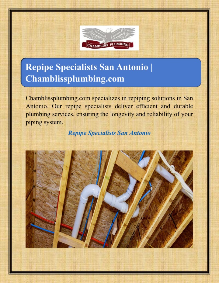 chamblissplumbing com specializes in repiping