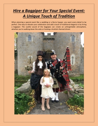 Hire a Bagpiper for Your Special Event A Unique Touch of Tradition