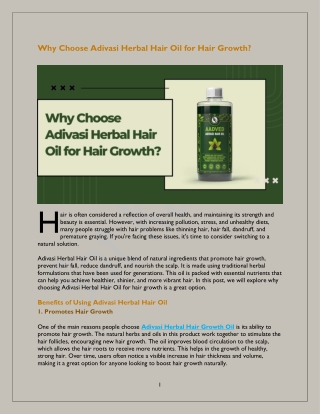 Why Choose Adivasi Herbal Hair Oil for Hair Growth