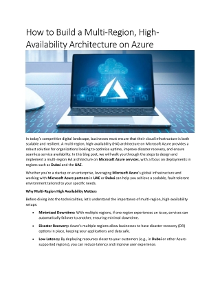 How to Build a Multi-Region, High-Availability Architecture on Azure