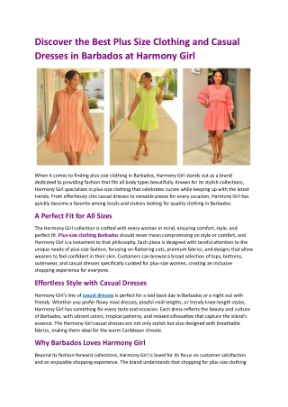 Discover the Best Plus Size Clothing and Casual Dresses in Barbados at Harmony Girl