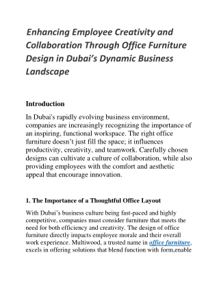Enhancing Employee Creativity and  Collaboration Through Office Furniture  Desig
