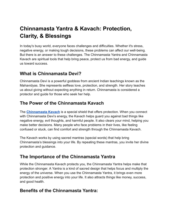 chinnamasta yantra kavach protection clarity