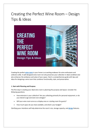 Creating the Perfect Wine Room – Design Tips & Ideas